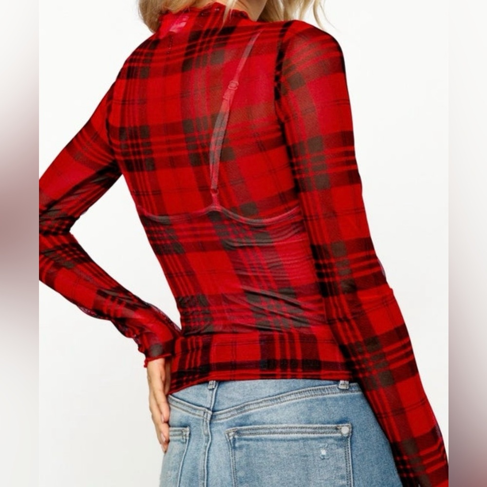 Plaid Mesh Top - Picture 2 of 4